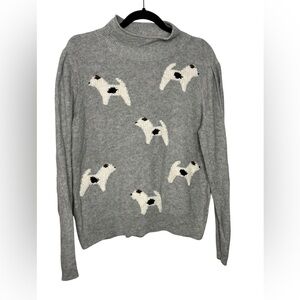 LOFT Women’s Dog Terrier Knit Turtleneck Sweater Gray Size Large Cotton Wool